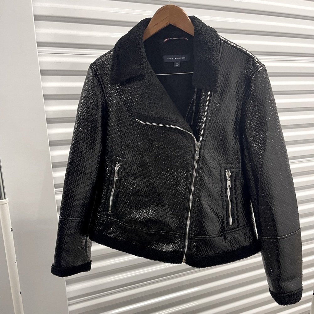 Tommy Hilfiger Black Fur Lined Aviator Jacket